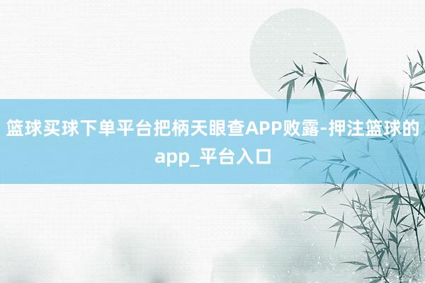 篮球买球下单平台把柄天眼查APP败露-押注篮球的app_平台入口